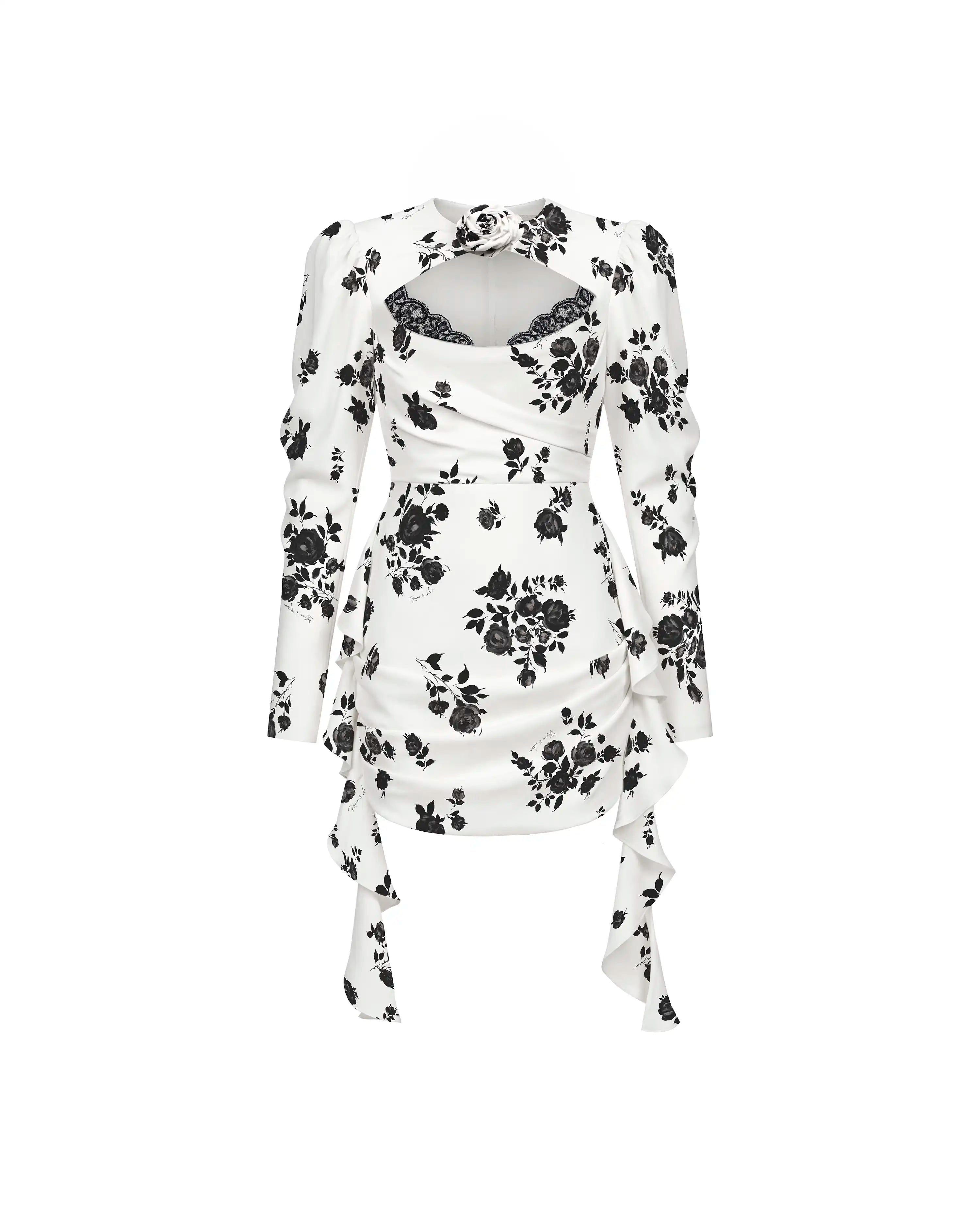 Macy mini, milky crepe de chine mini dress with floral print