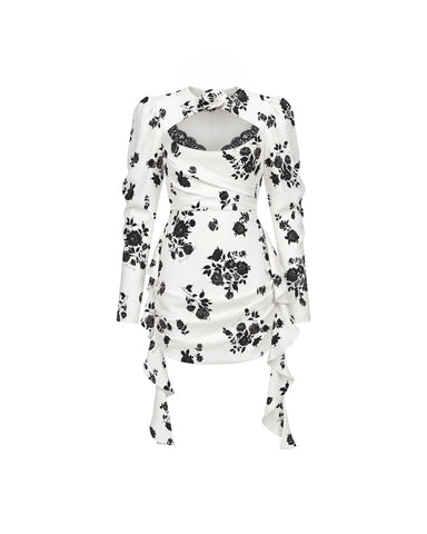 Macy mini, milky crepe de chine mini dress with floral print
