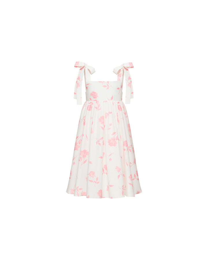 Lumy, ivory batiste children's dress with medium light pink flowers