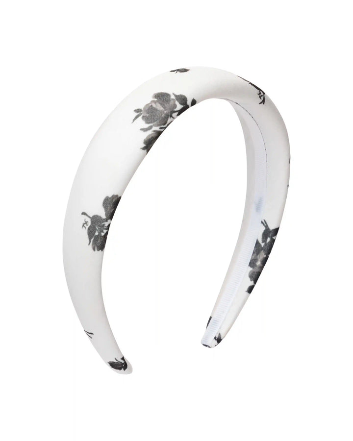 Noemi, children's headband made of ivory chiffon with floral print