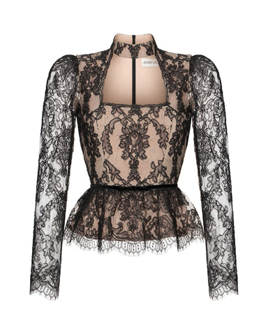 Lyra, long-sleeve top with a choker made of black lace