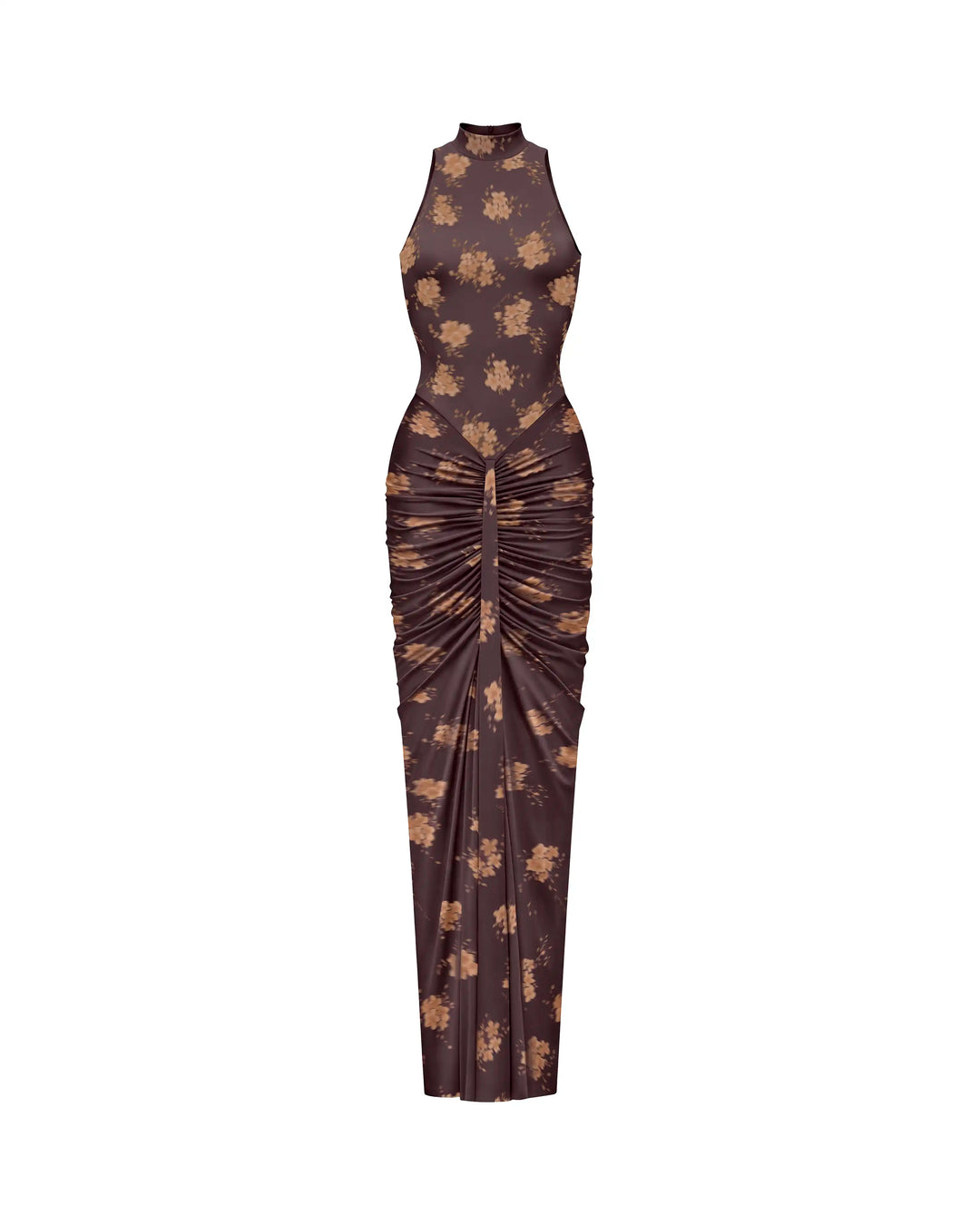 Ivy maxi, chocolate biflex maxi dress with floral print
