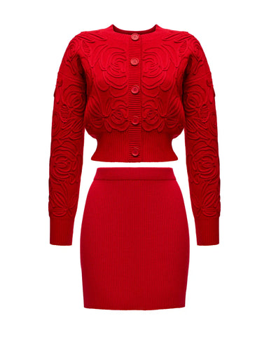 Maryl-Donna mini, knitted set, sweater and skirt mini made of red cotton