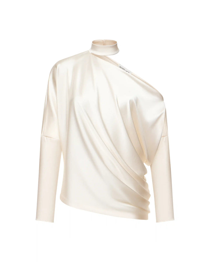Anika top, top with long sleeves and a choker made of ivory satin