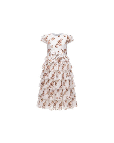 Ava, ivory crepe de chine children's dress with brown flowers