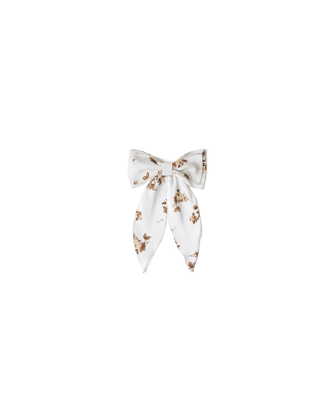 Mireya, milky crepe de chine bow hair clip with brown flowers