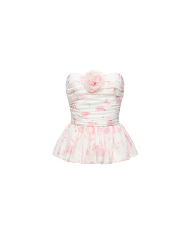 Rosalie, ivory chiffon corset top with medium light pink flowers