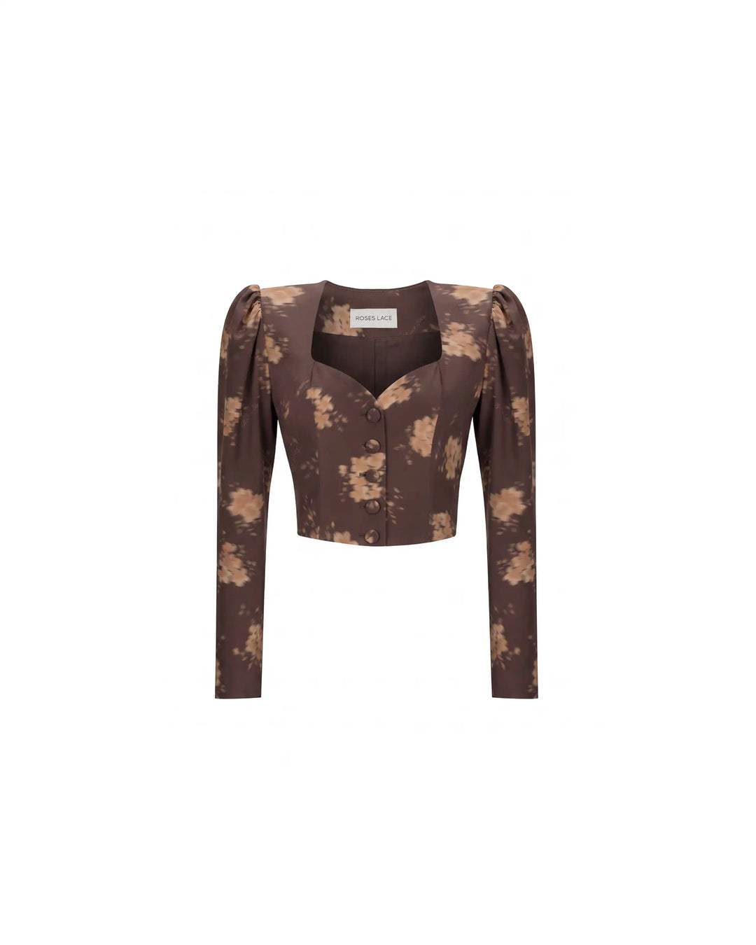 Melinda, chocolate crepe de chine jacket with beige flowers