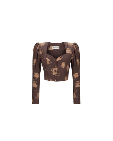 Melinda, chocolate crepe de chine jacket with beige flowers