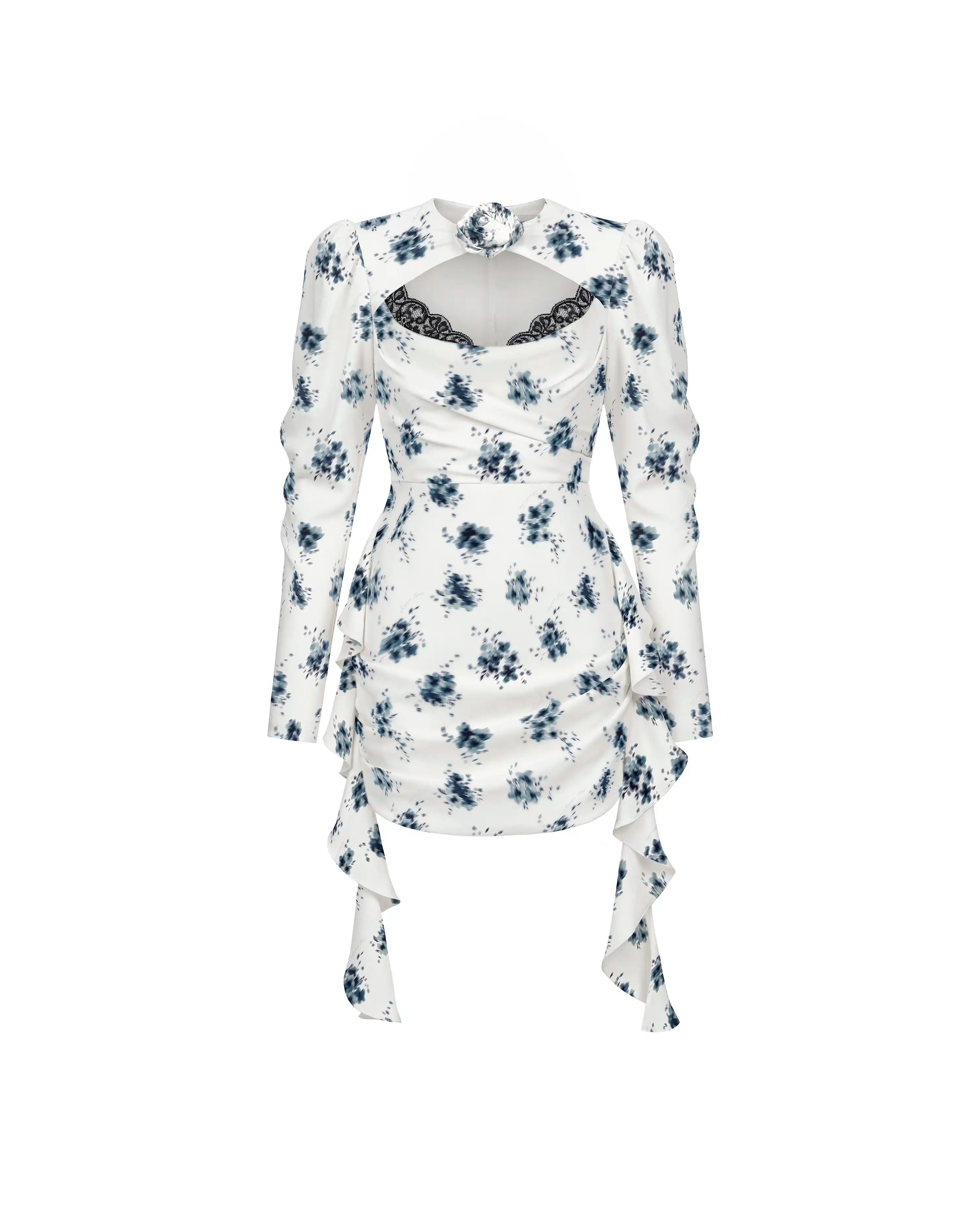 Macy mini, milky crepe de chine mini dress with floral print