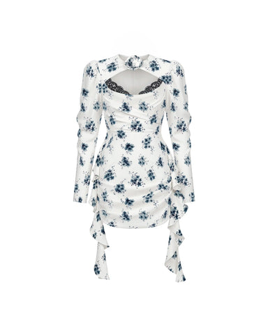 Macy mini, milky crepe de chine mini dress with floral print