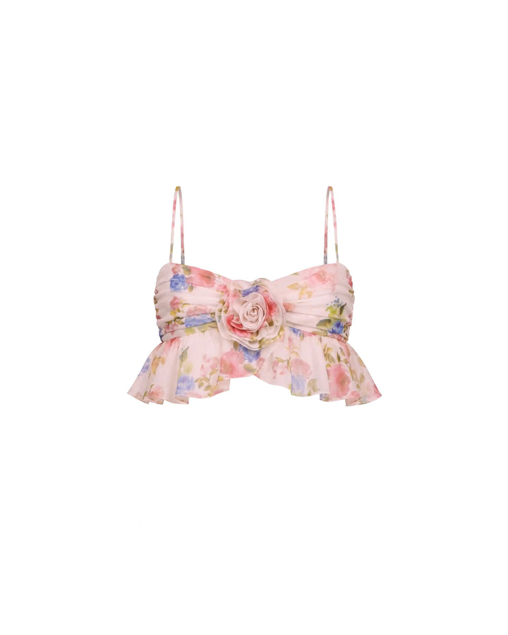 Willow top, top in light pink batiste with a floral print