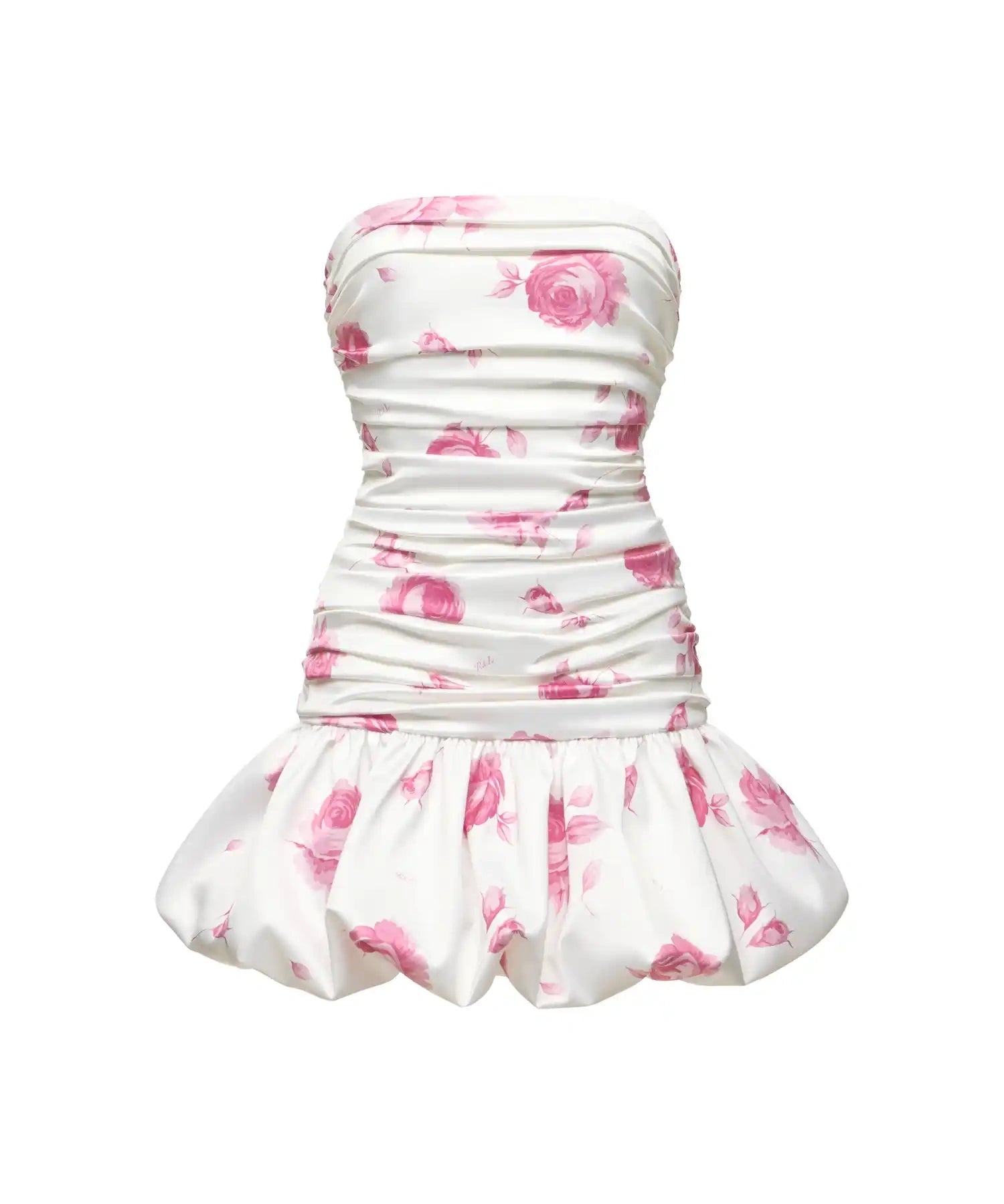 Taylor, mini dress made of ivory satin with light pink flowers