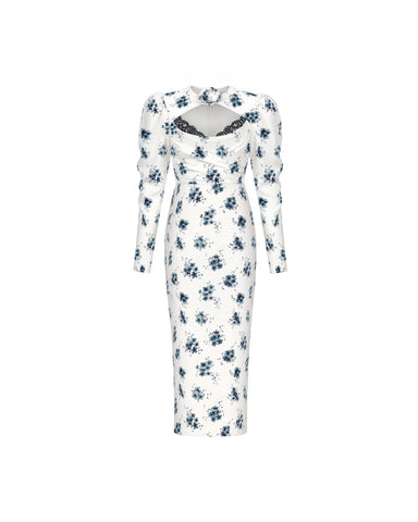 Macel midi, milky crepe de chine midi dress with floral print