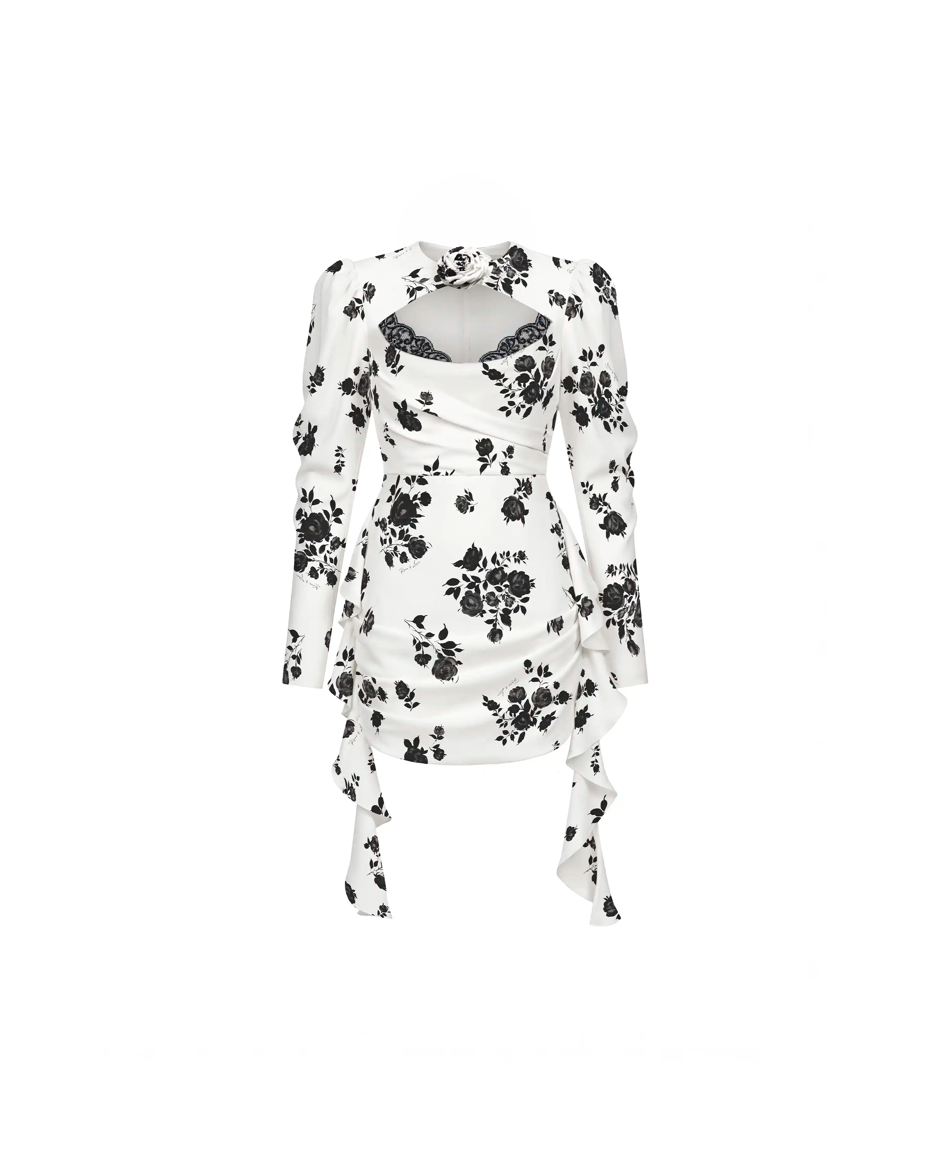 Macy mini, milky crepe de chine mini dress with floral print