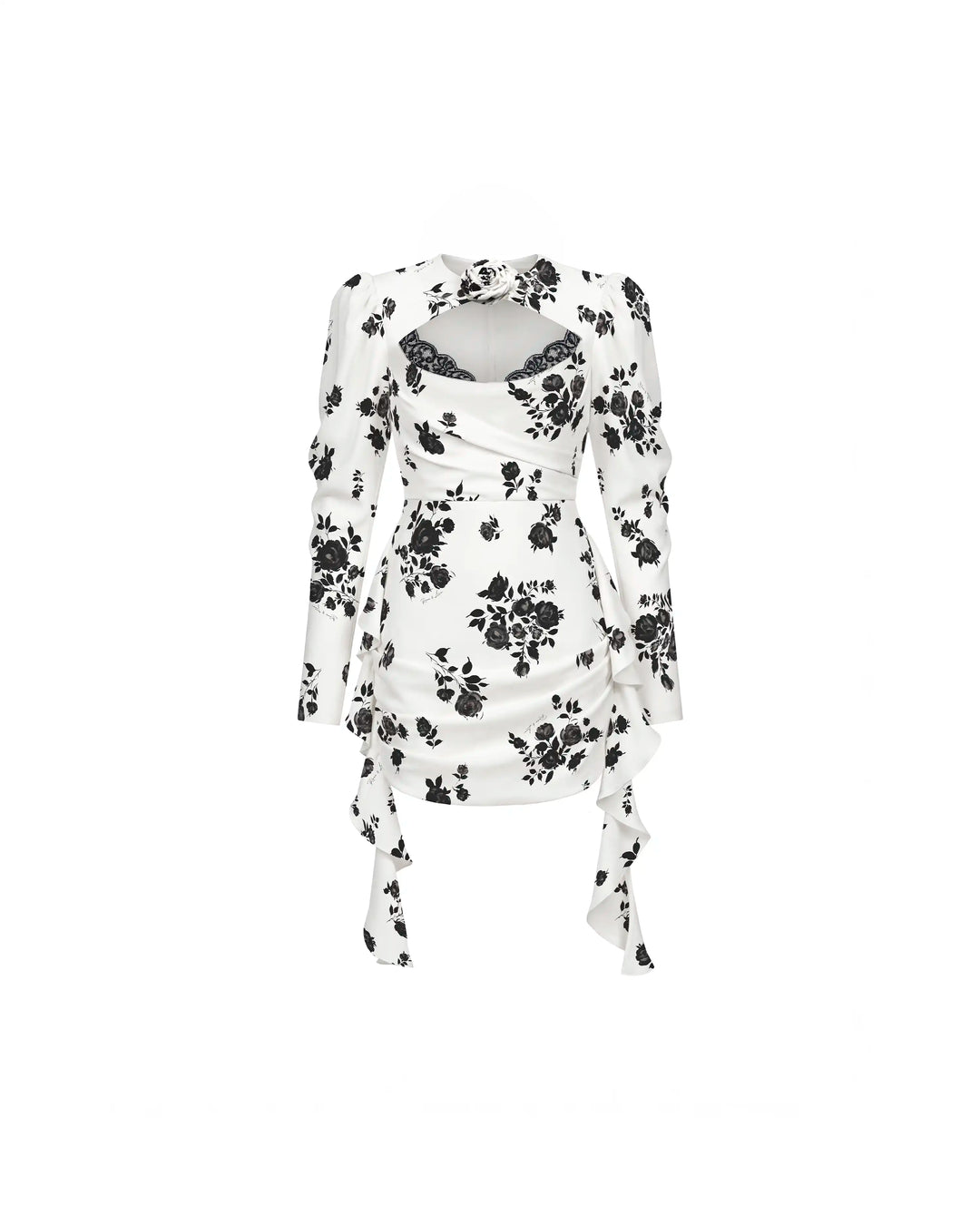 Macy mini, milky crepe de chine mini dress with floral print