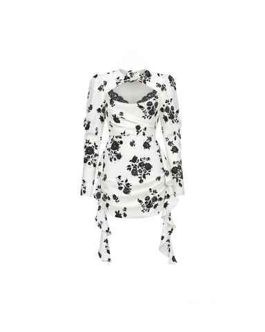 Macy mini, milky crepe de chine mini dress with floral print