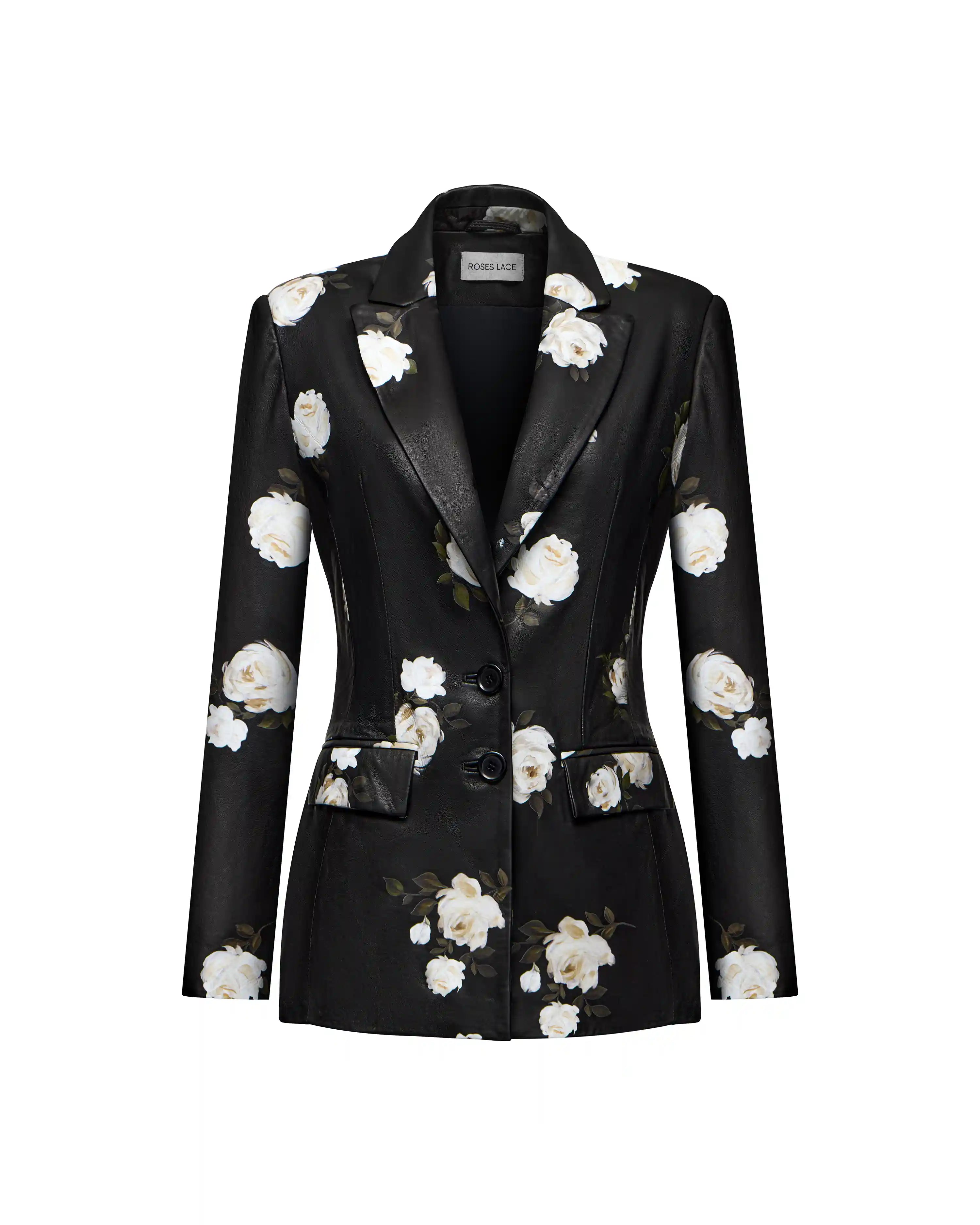 Fila, jacket made of black genuine leather with a floral print