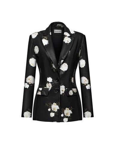 Fila, jacket made of black genuine leather with a floral print