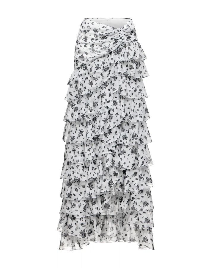 Lissa, maxi skirt made of ivory chiffon with floral print