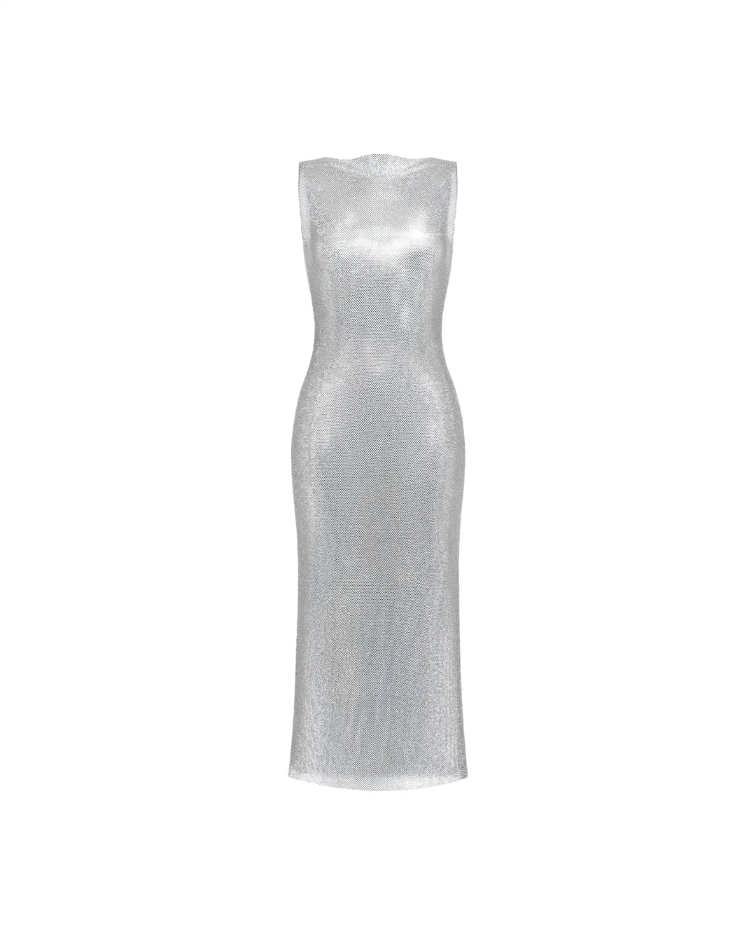 Nata midi, grey mesh midi dress with grey rhinestones