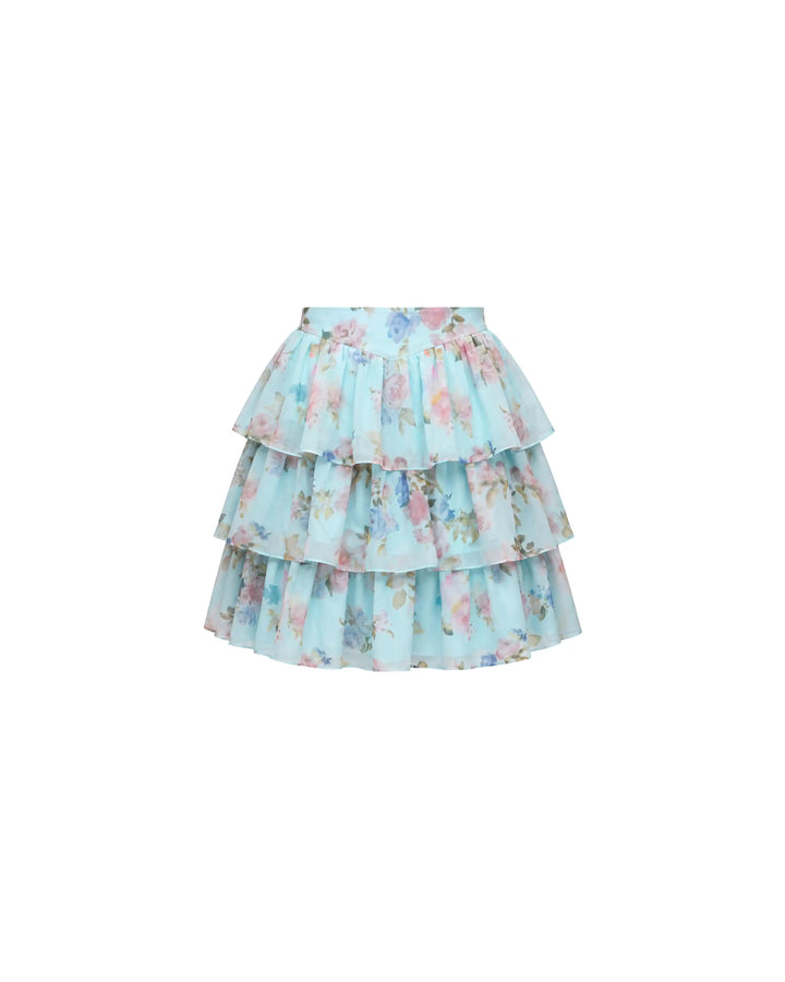 Betty mini, mini skirt in blue chiffon with a floral print