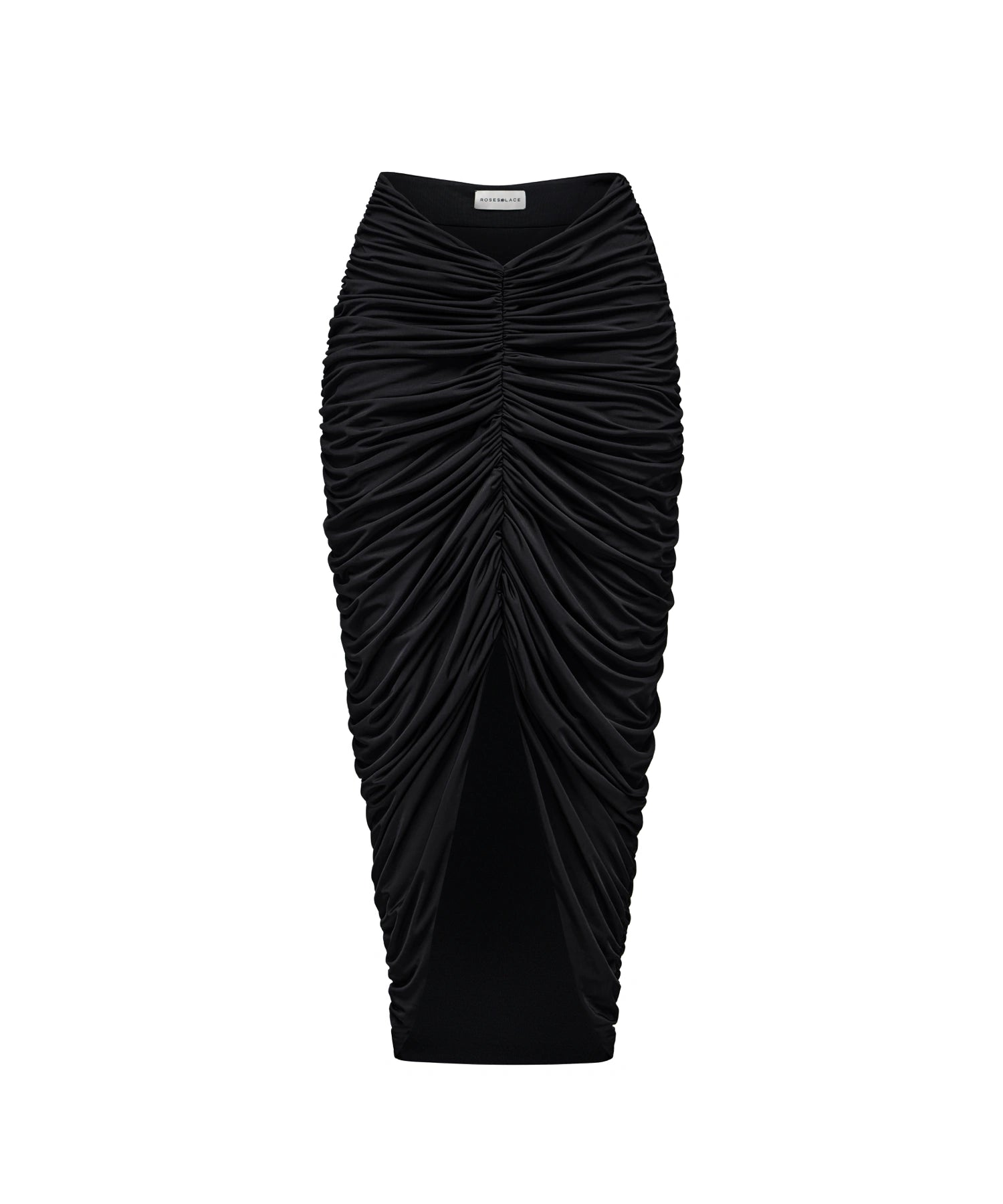 Gloria, midi skirt draped made of black biflex