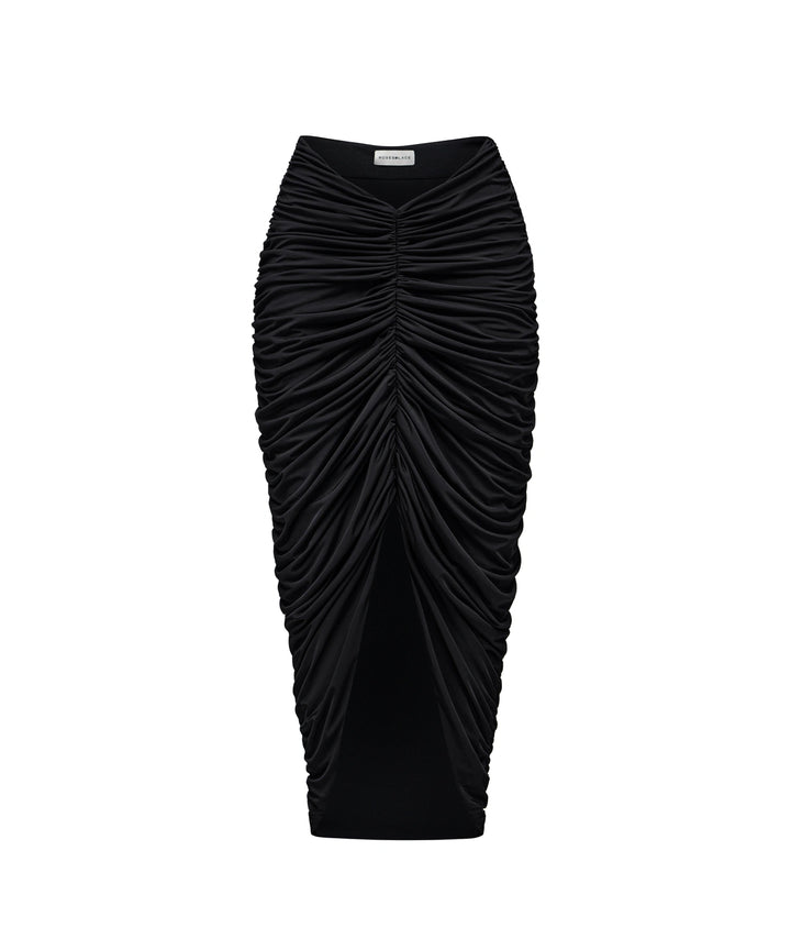 Gloria, midi skirt draped made of black biflex