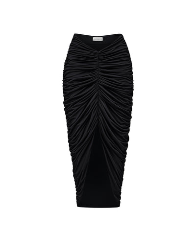 Gloria, midi skirt draped made of black biflex