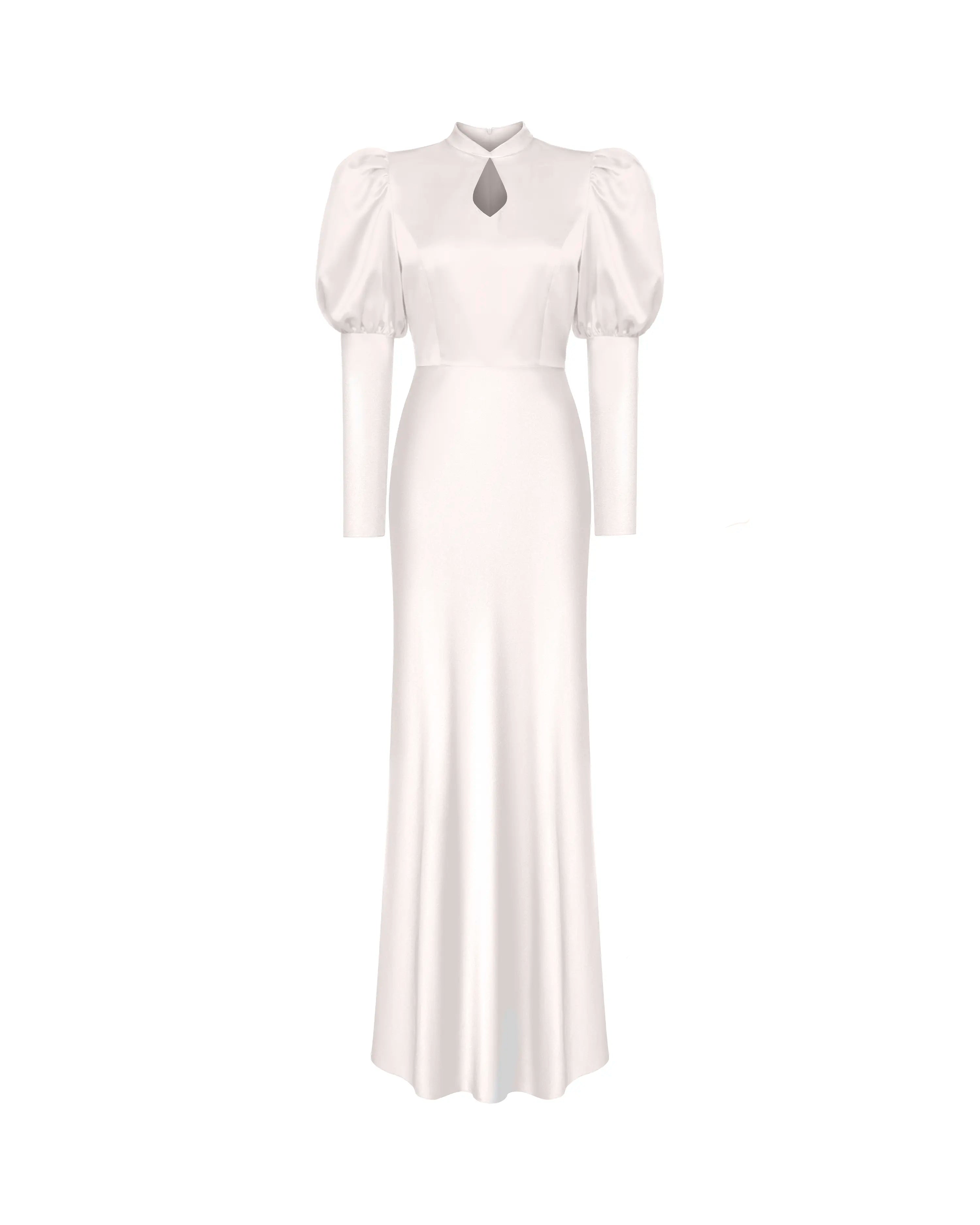 Giannetta maxi, silk satin maxi dress with long sleeves in ivory