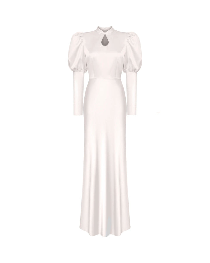 Giannetta maxi, silk satin maxi dress with long sleeves in ivory