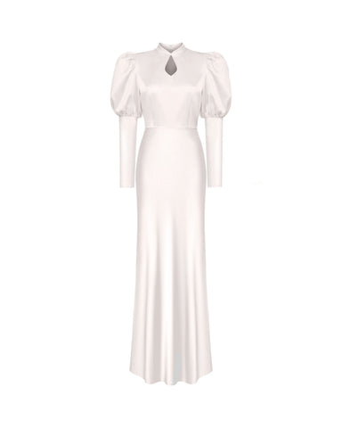 Giannetta maxi, silk satin maxi dress with long sleeves in ivory