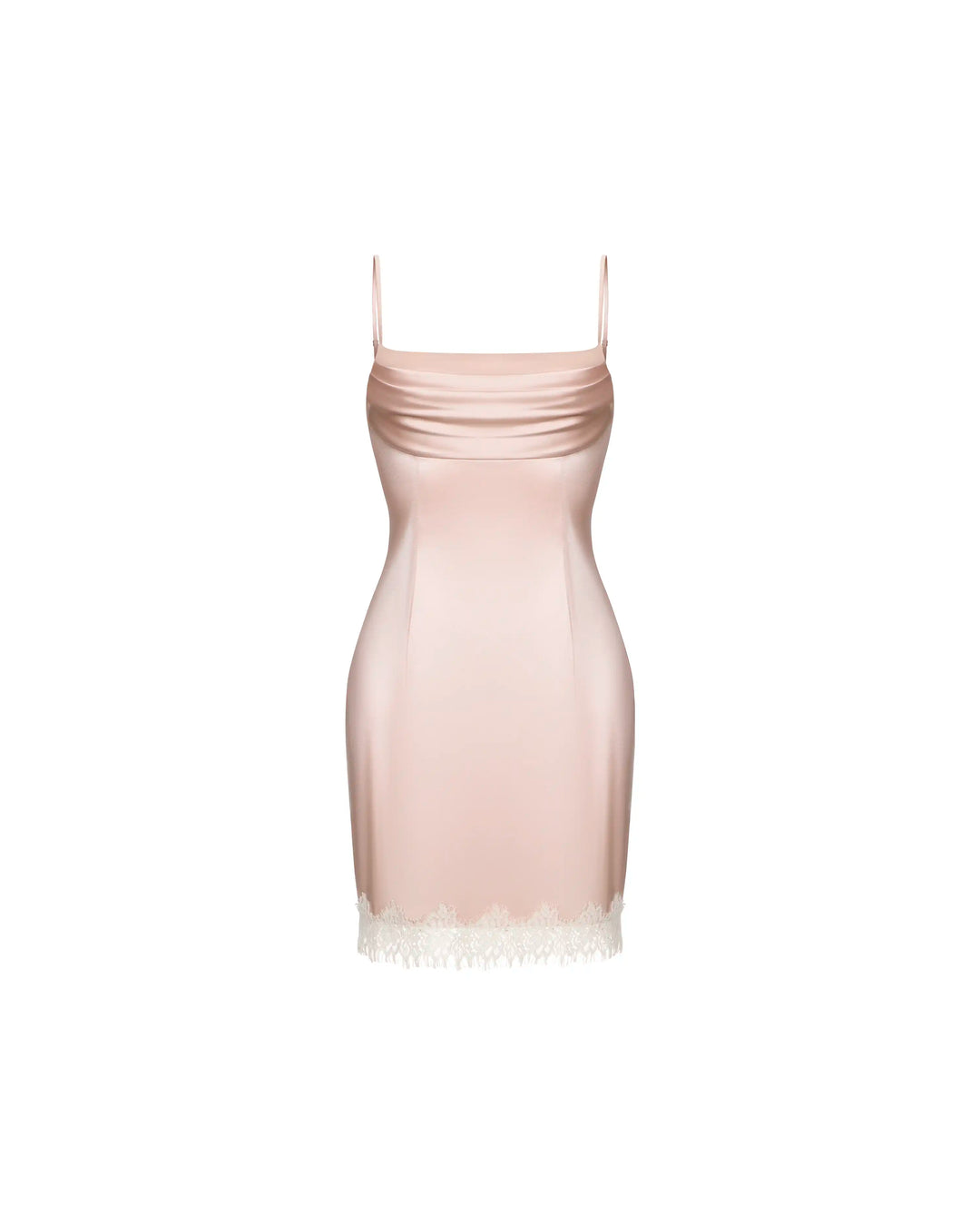 cassidy mini dress Cassidy mini, mini dress in powder pink satin with lace trim – ROSES LACE
