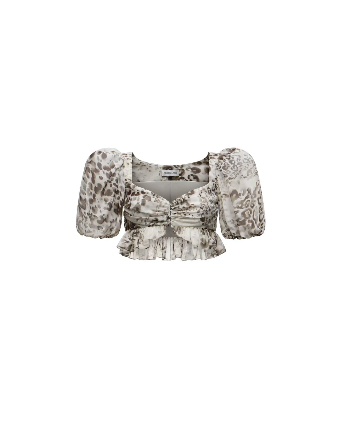 Melissa top, ivory chiffon crop top with animal print