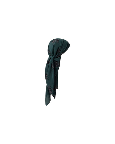 Leticia, emerald crepe de chine headscarf with black flowers
