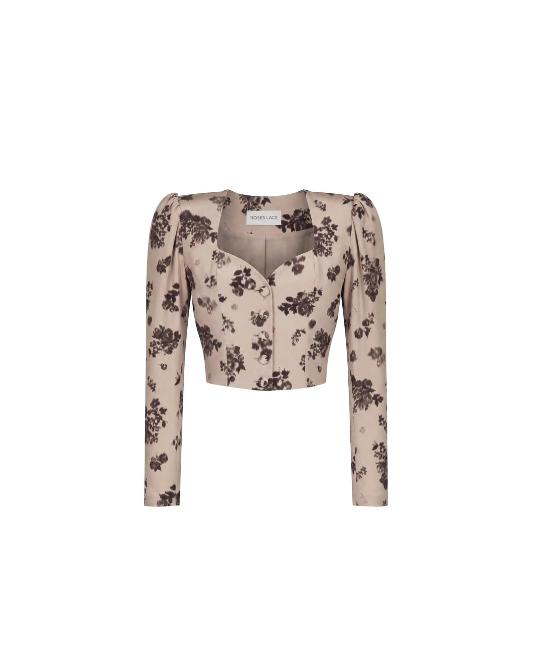 Melinda, beige crepe de chine jacket with chocolate flowers