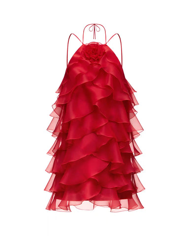 Dahlia mini, red organza mini dress