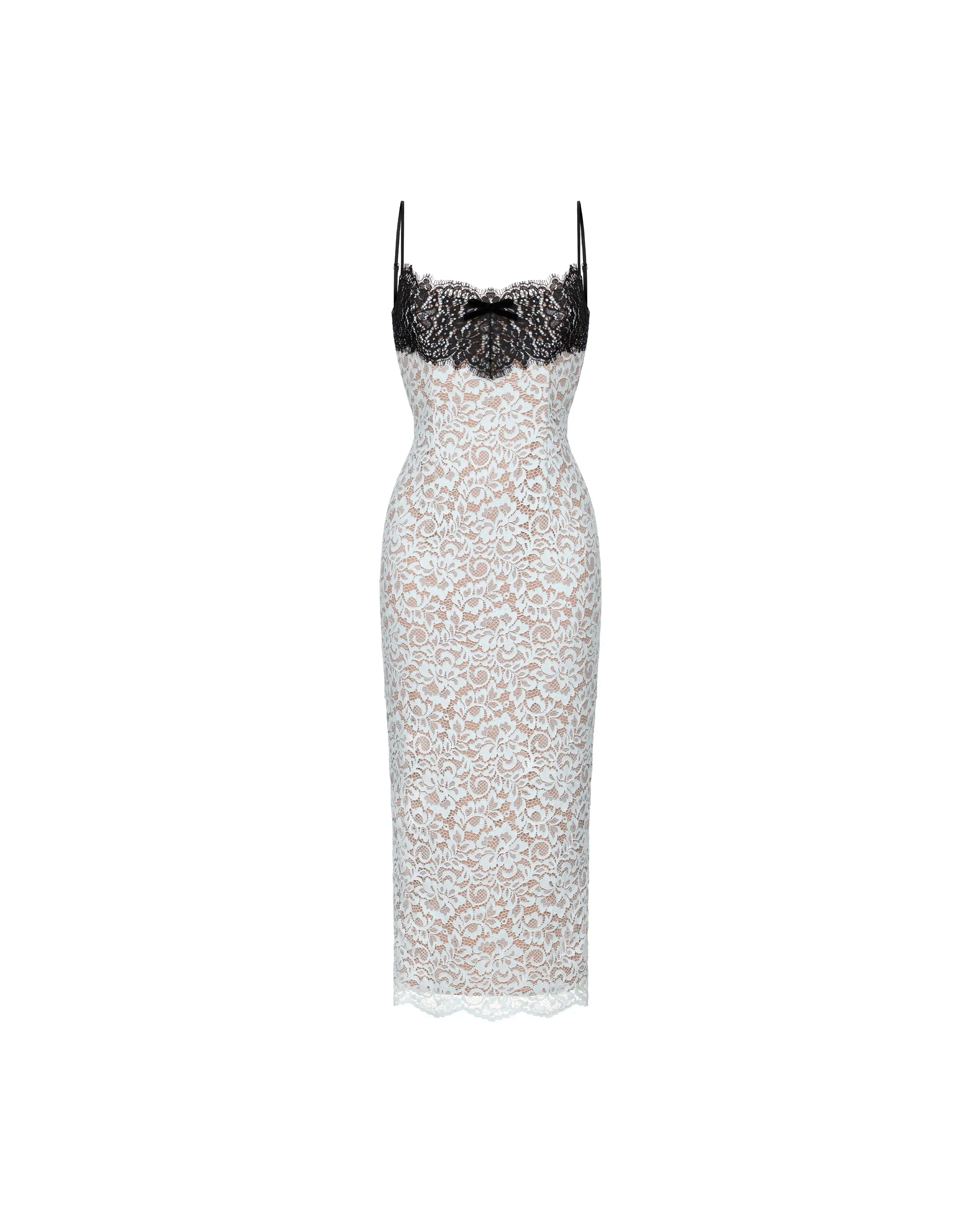 Andreana midi, blue and black lace dress