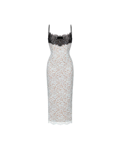 Andreana midi, blue and black lace dress
