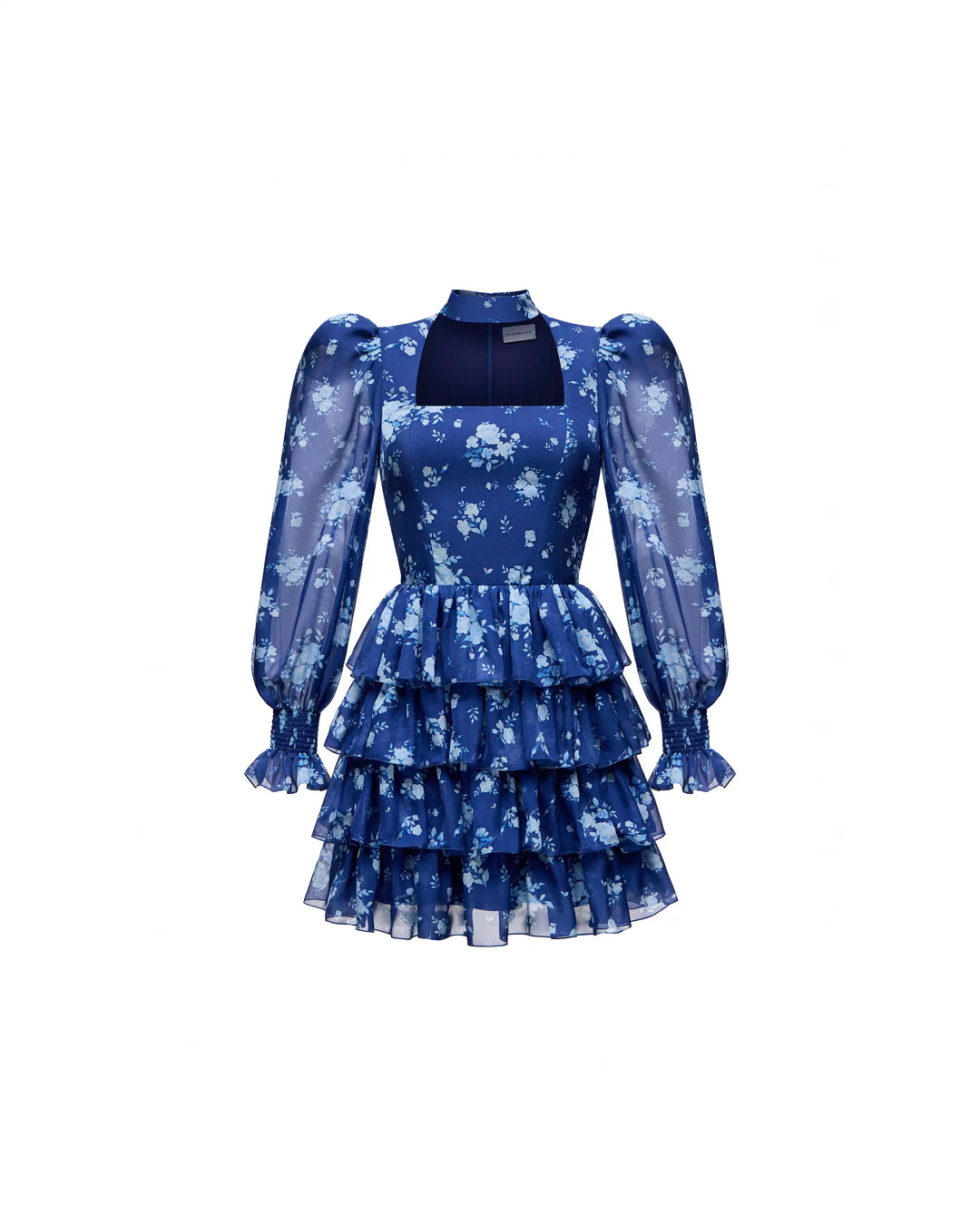 Valerie mini, blue chiffon mini dress with medium light blue flowers