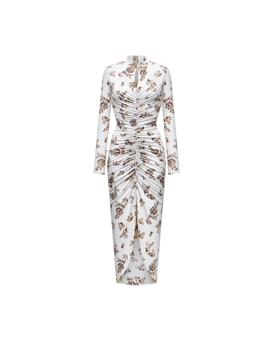 Ami midi, milky biflex midi dress with brown flowers