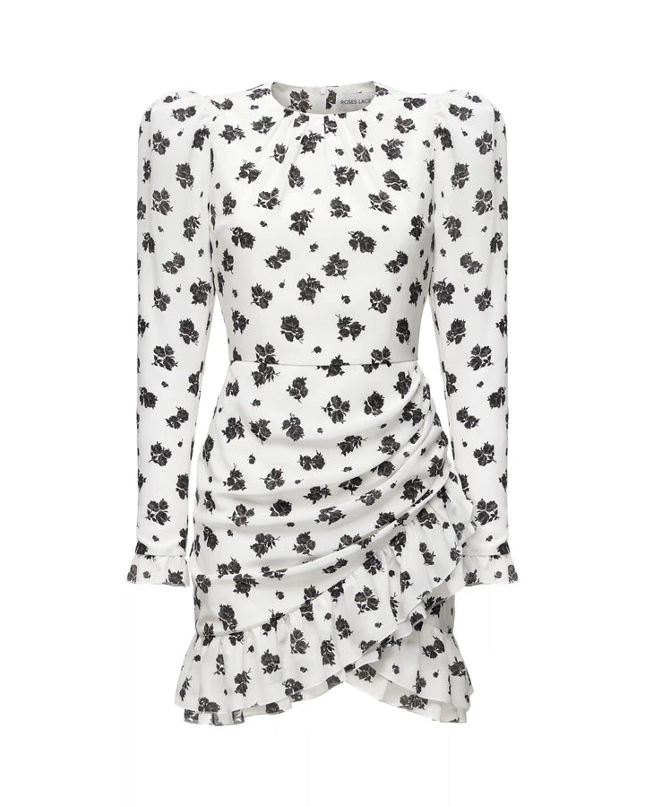 Charlotte, mini dress made of ivory crepe de chine with floral print