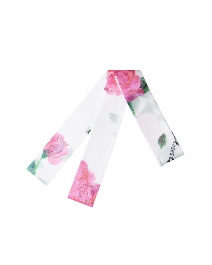 Luana, neck bow milky with crimson rose print