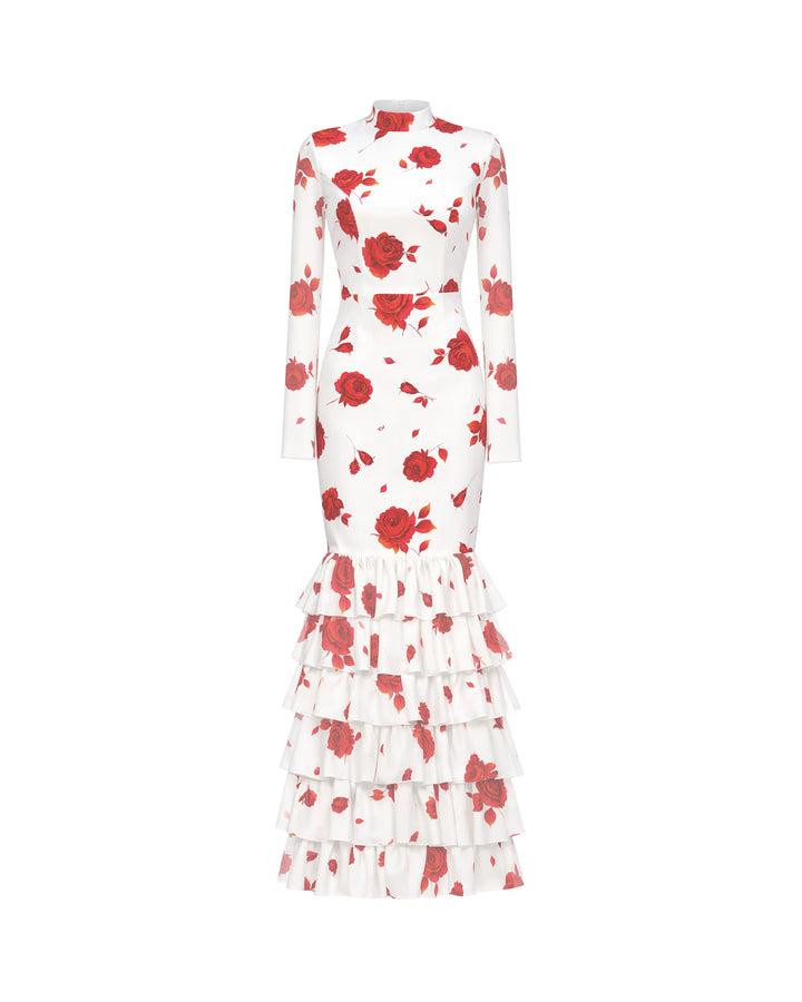 Rula maxi, milky chiffon maxi dress with a floral print