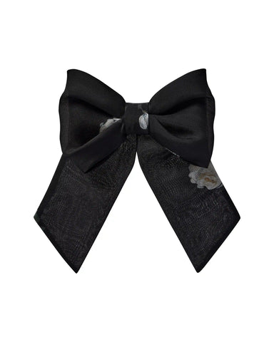 Mirella, hairclip bow made of black chiffon with floral print