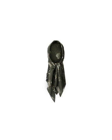 Leticia, khaki crepe de chine headscarf with ivory flowers