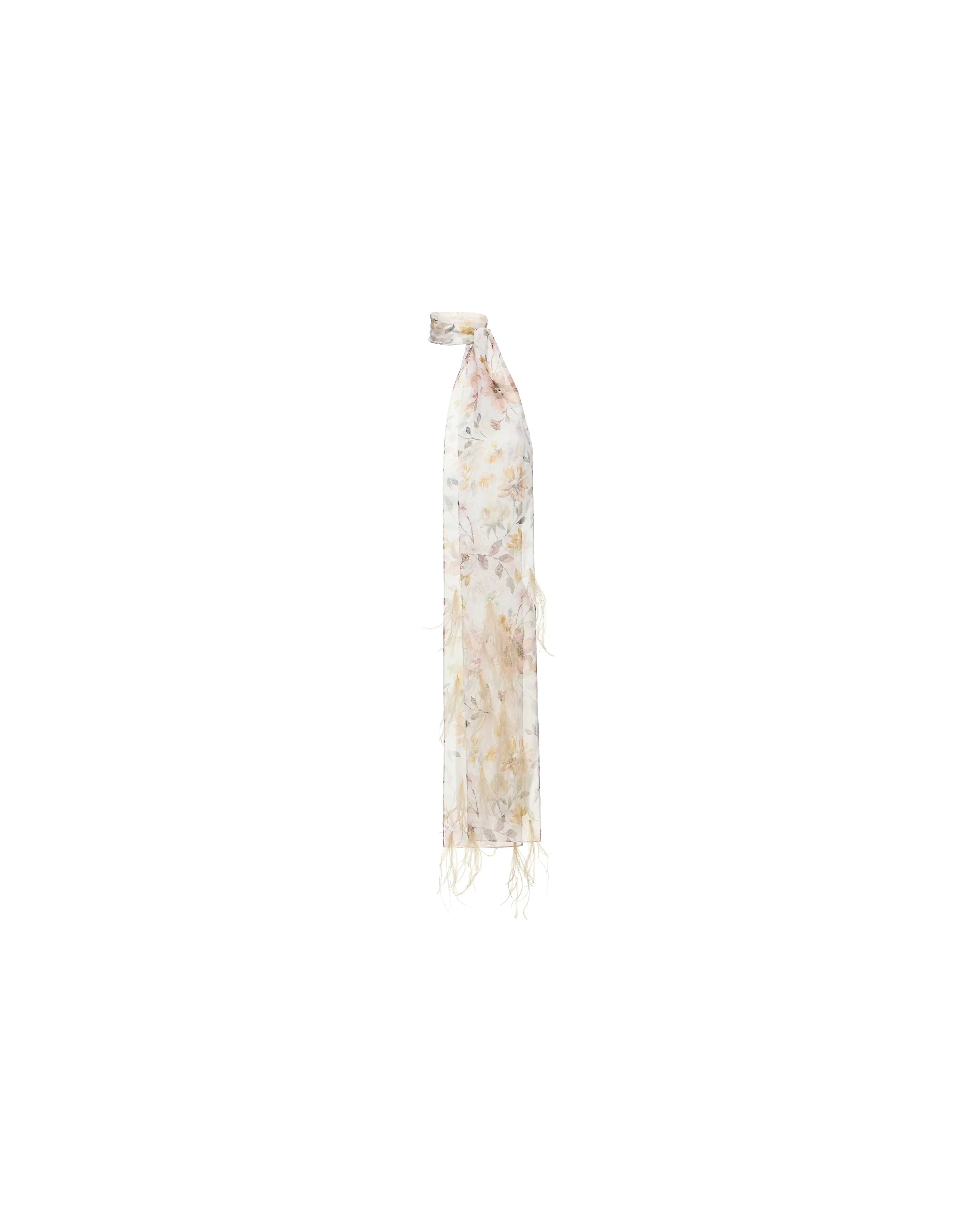 Ifa, milky chiffon scarf with multicolor floral print