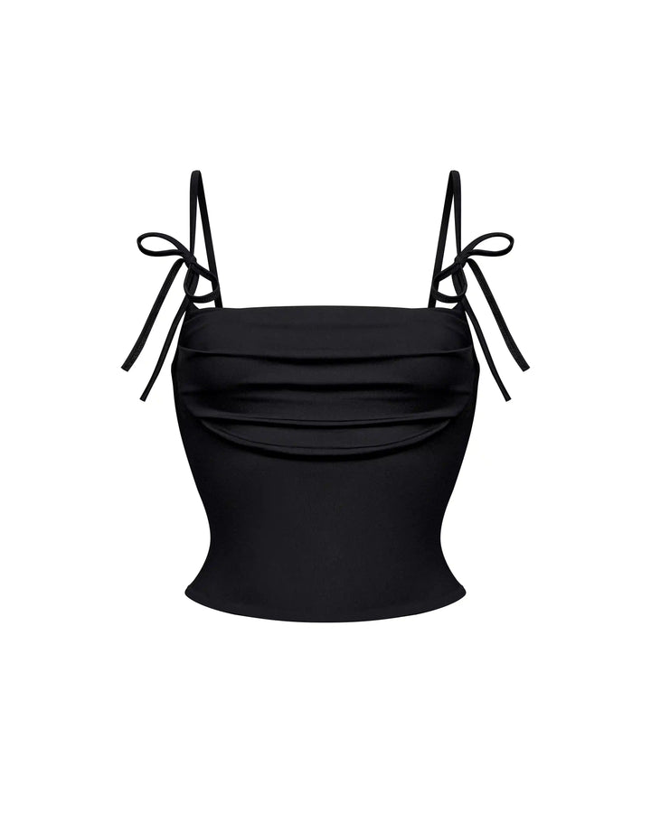 Cassandra, top with straps in black biflex