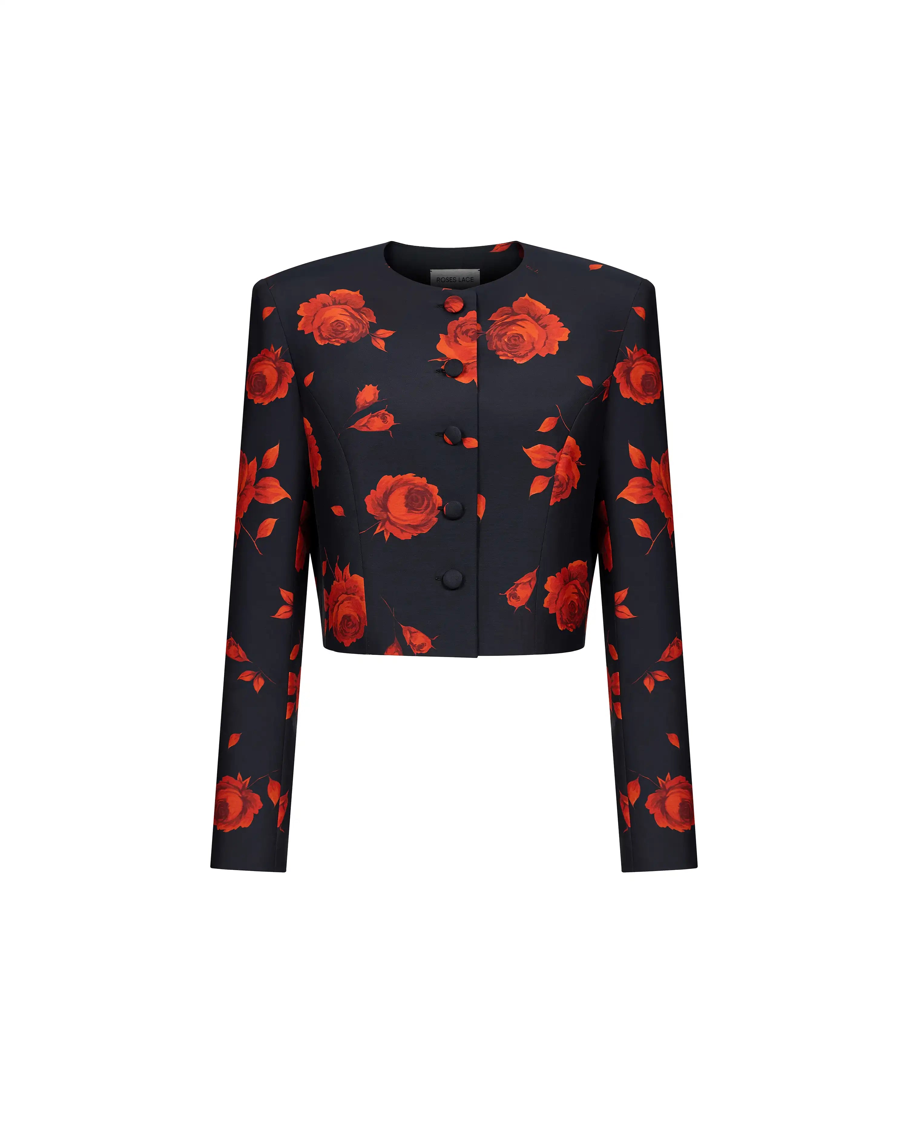 Pionella, black batiste jacket with a floral print