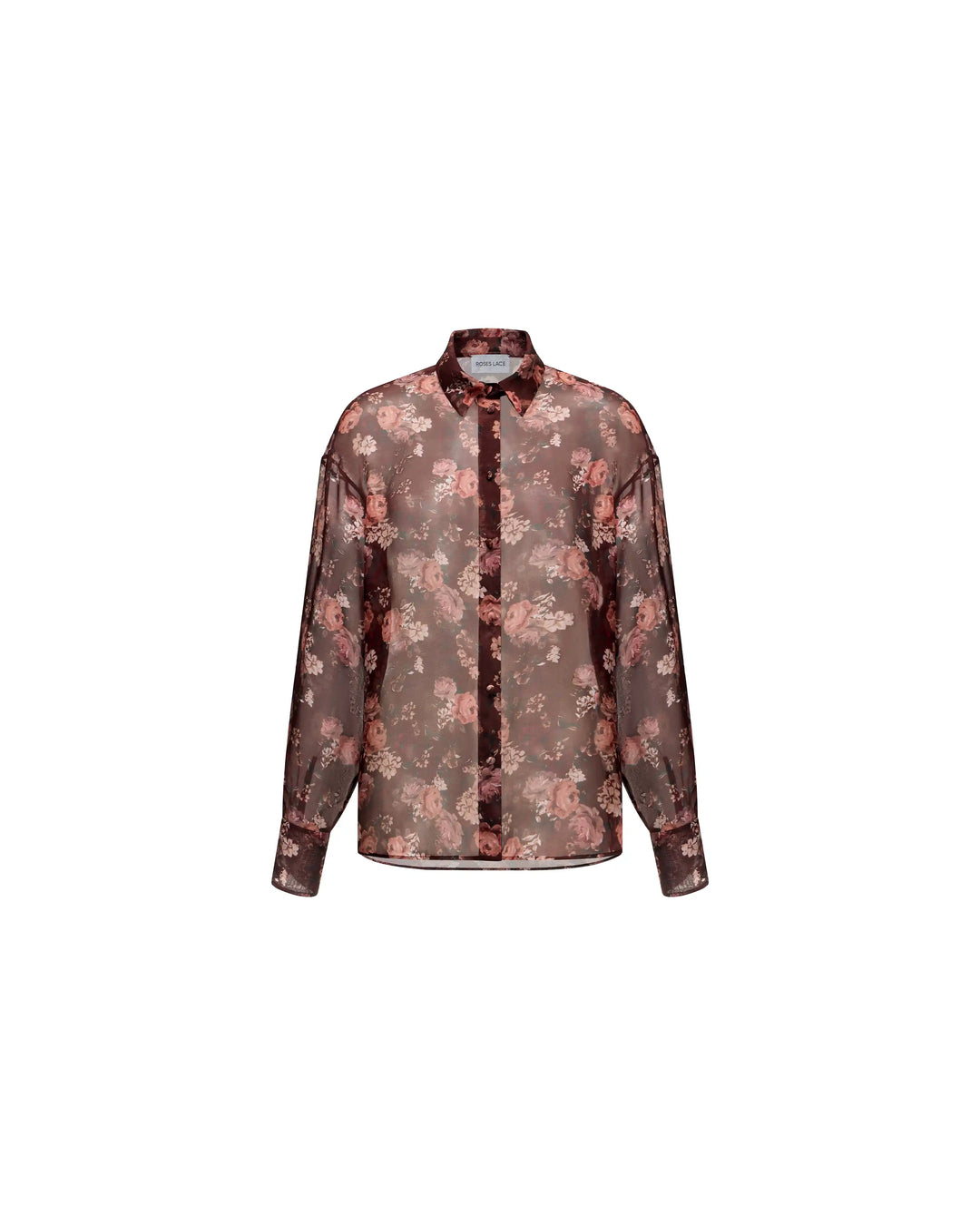 Harper, burgundy chiffon shirt with multicolor floral print